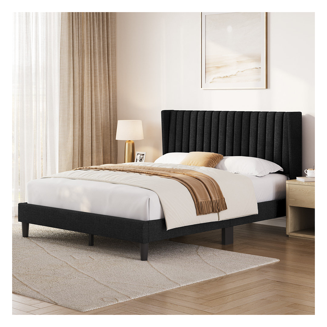 Aarti Upholstered Bed Frame with Wingback Headboard